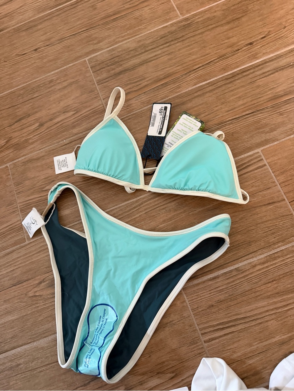 REVERSIBLE Seafoam Triangle Bikini Set with Cream Trim - IMSY